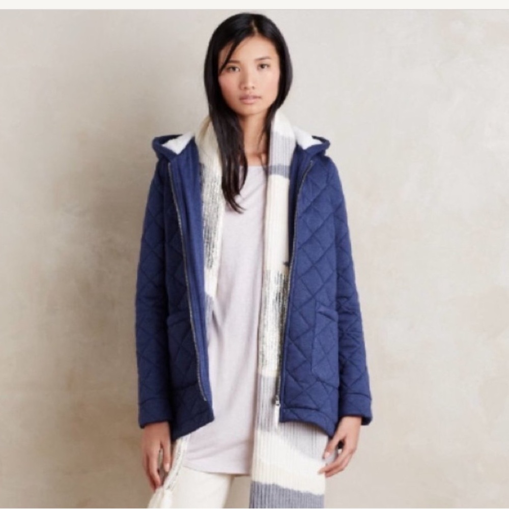 Anthropologie navy blue quilted coat jacket size small